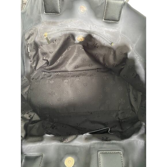 Tory Burch Ella Tote Lg Nylon/leather Dbl Handles Black - Picture 10 of 14